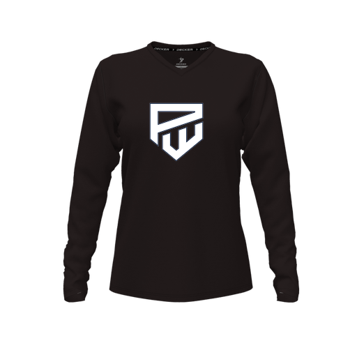 [CUS-DFW-TEES-CMF-VNK-LSL-BLK-FYXS-LOGO1] Comfort T-Shirt (Female Youth XS, Black, V Neck, Logo 1, Long Sleeve)