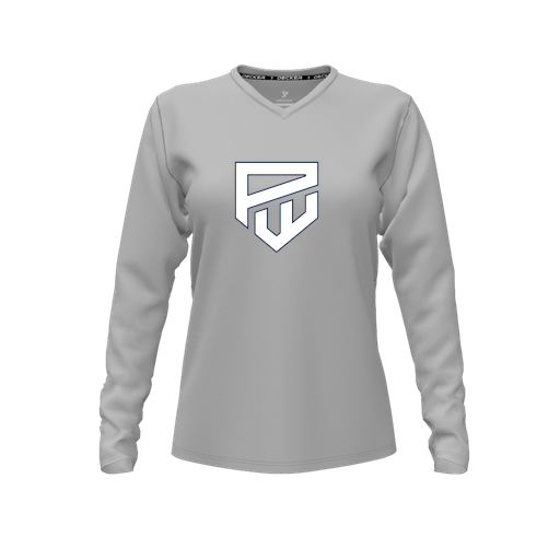 [CUS-DFW-TEES-CMF-VNK-LSL-GRY-FYXS-LOGO1] Comfort T-Shirt (Female Youth XS, Gray, V Neck, Logo 1, Long Sleeve)
