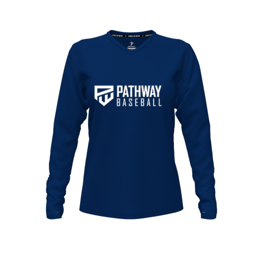 [CUS-DFW-TEES-PER-VNK-LSL-NVY-FYXS-LOGO2] Performance T-Shirt (Female Youth XS, Navy, V Neck, Logo 2, Long Sleeve)