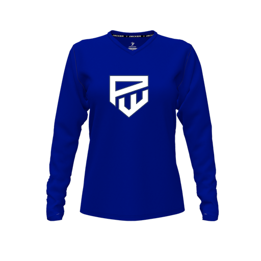 [FTLVPTRY-FYXS-LOGO1] Decker Performance T-Shirt (Female Youth XS, Royal, V Neck, Logo 1, Long Sleeve)