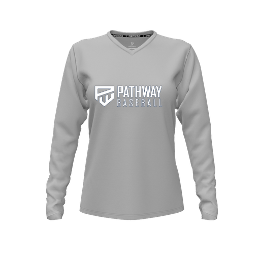 [CUS-DFW-TEES-PER-VNK-LSL-GRY-FYXS-LOGO2] Performance T-Shirt (Female Youth XS, Gray, V Neck, Logo 2, Long Sleeve)