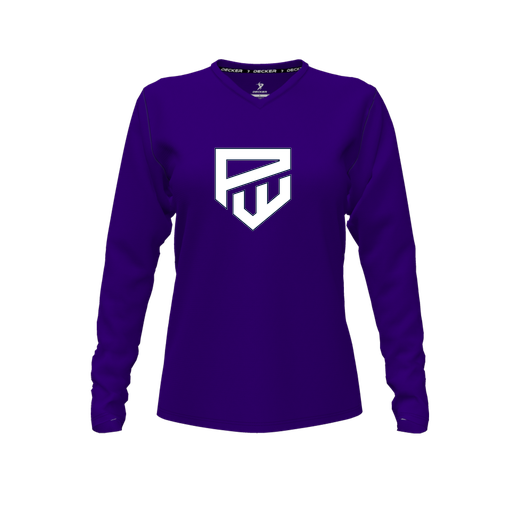 [CUS-DFW-TEES-PER-VNK-LSL-PUR-FYXS-LOGO1] Performance T-Shirt (Female Youth XS, Purple, V Neck, Logo 1, Long Sleeve)