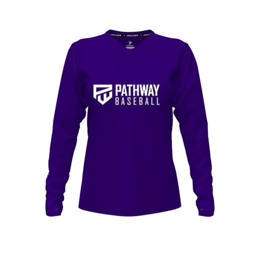 [CUS-DFW-TEES-PER-VNK-LSL-PUR-FYXS-LOGO2] Performance T-Shirt (Female Youth XS, Purple, V Neck, Logo 2, Long Sleeve)