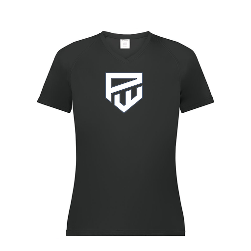 [2792.080.XS-LOGO1] Ladies Smooth Sport V-Neck T-Shirt (Female Adult XS, Black, Logo 1)