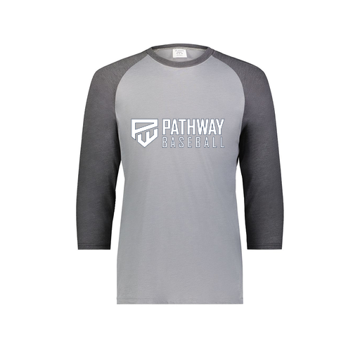 [6879.30V.S-LOGO2] Men's Vintage 3/4 Sleeve T-Shirt (Adult S, Gray, Logo 2)